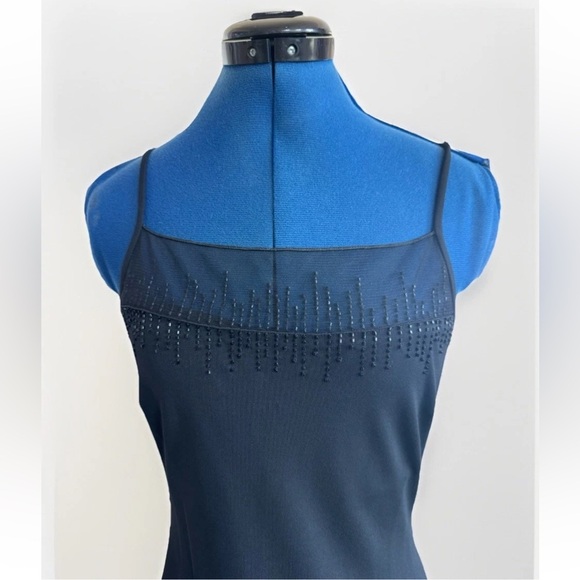 Vintage 90s Cache Little Black Dress Strap Beaded Fringe Hem With Shawl Size 6 - Picture 2 of 10